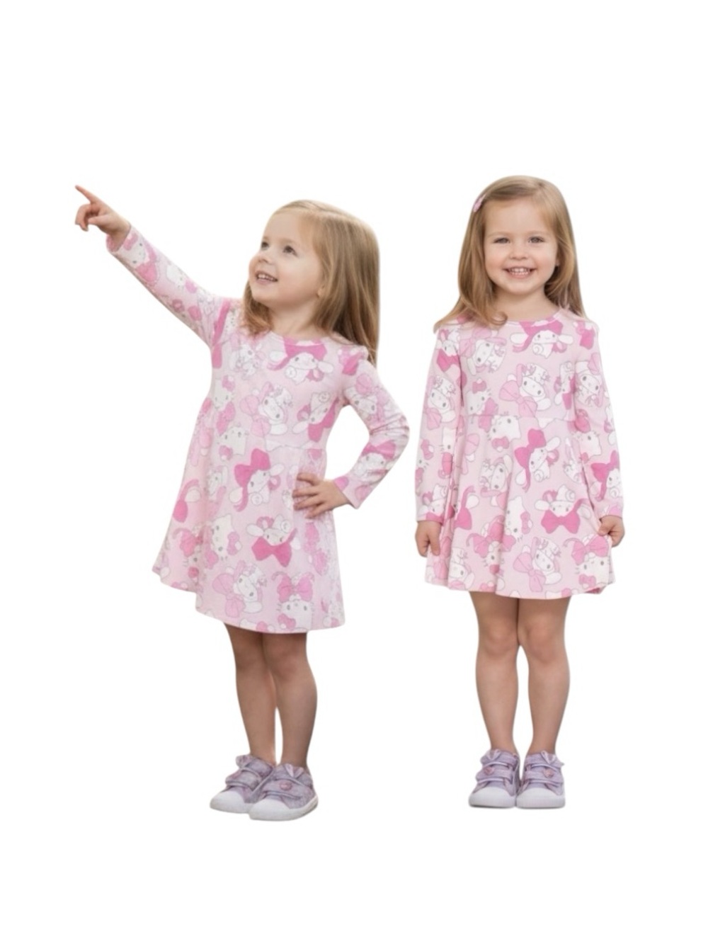 Hello Kitty And Cinnamoroll Pink Long-Sleeve Print Swing Dress by Sanrio